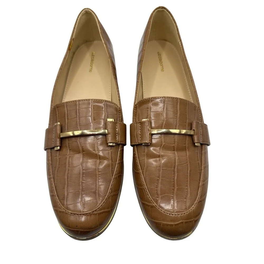 EUC Liz Claiborne Brown Croc Print Loafers w/ Gold Accents Women's Size 10M